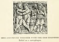 · Eros y Psique juntos con el Buen Pastor · The Portrayal of Christ · Relieve en un sarcófago · Paul Carus, 1914 · · Eros y Psique juntos con el Buen Pastor · The Portrayal of Christ · Relieve en un sarcófago · Paul Carus, 1914 ·