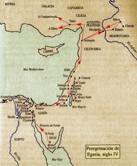 · Rutas y lugares recorridos y visitados por la Dama Egeria, descritos en su 