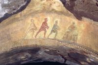 · Epifanía en el Cristianismo Primitivo · La Adoración de los Magos · Fresco de la Capilla Griega de las Catacumbas de Priscilla · Roma · s. II d. JC. ·