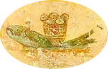 · Arte Paleocristiano · Paleochristian art · Pez y panes eucarísticos · Fresco · Catacumbas de San Calixto · Roma · S. III d. JC.