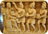 · Arte Paleocristiano · Paleochristian art · Sarcófago dogmático Detalle de la Adoración de los Magos · S.IV e.c. · Dogmatic Sarcophagus · The Dogmatic Sarcophagus: Detail, the adoration of the Magi